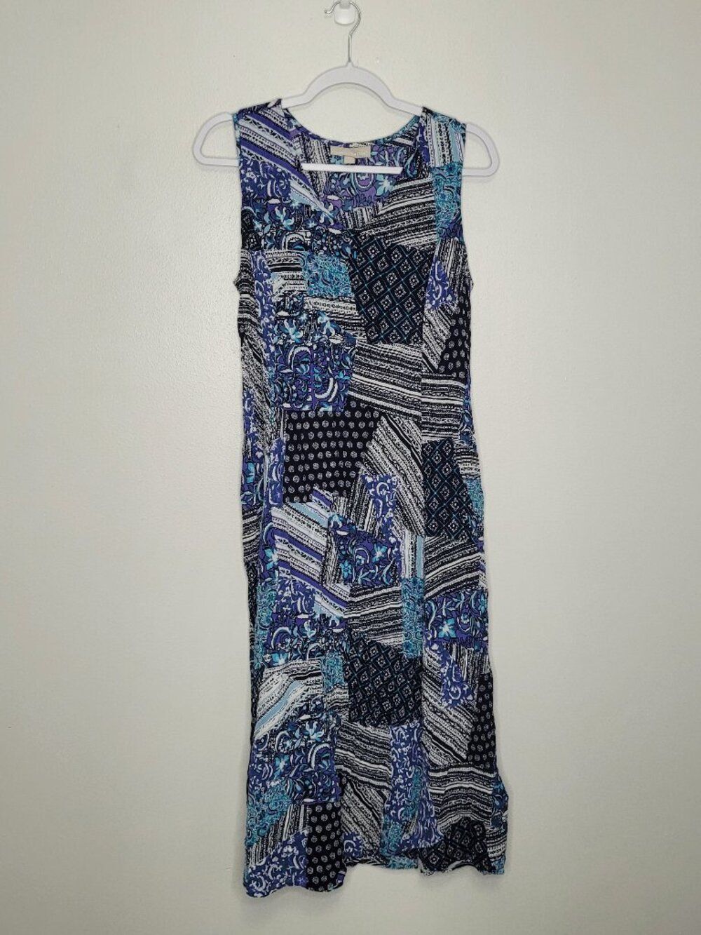 Women Within blue tones boho mixed print patchwork midi maxi dress size 14/16